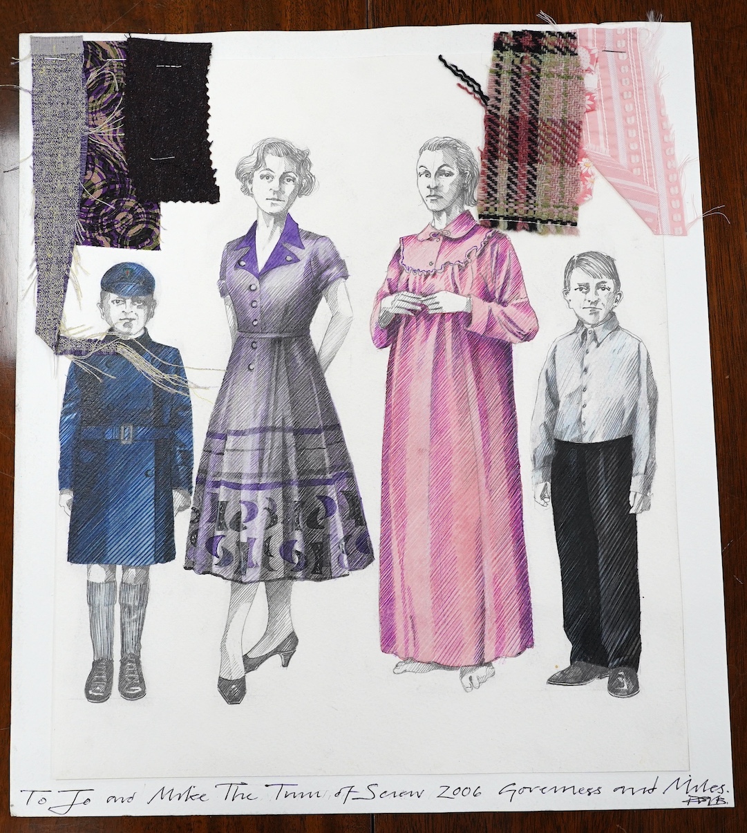 Paul Brown (b.1960), three original ink and watercolour costume designs for Debussy’s opera ‘Pelleas et Melisande’ and Britten’s ‘Turn of the Screw’, Glyndebourne, two unframed, 40 x 36cm
